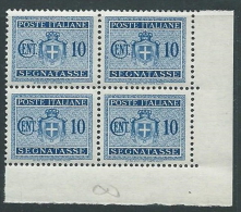 1945 LUOGOTENENZA SEGNATASSE 10 CENT NO FILIGRANA QUARTINA LUSSO MNH ** - SV6-6 - Portomarken