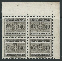 1945 LUOGOTENENZA SEGNATASSE 40 CENT FILIGRANA RUOTA QUARTINA LUSSO MNH ** - SV2-6 - Taxe