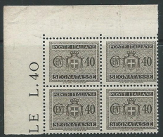 1945 LUOGOTENENZA SEGNATASSE 40 CENT FILIGRANA RUOTA QUARTINA LUSSO MNH ** - SV2-7 - Strafport