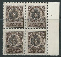 1945 LUOGOTENENZA RECAPITO AUTORIZZATO 40 CENT QUARTINA MNH ** - SV2-8 - Authorized Private Service