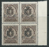 1945 LUOGOTENENZA RECAPITO AUTORIZZATO 40 CENT QUARTINA MNH ** - SV6-5 - Service Privé Autorisé