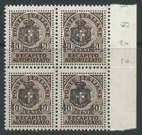 1945 LUOGOTENENZA RECAPITO AUTORIZZATO 40 CENT QUARTINA MNH ** - SV6-6 - Geautoriseerde Privédienst