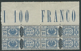 1945 LUOGOTENENZA PACCHI POSTALI 10 CENT QUARTINA LUSSO MNH ** - SV7-6 - Paketmarken