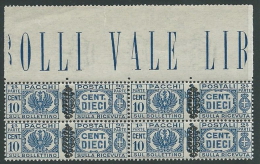 1945 LUOGOTENENZA PACCHI POSTALI 10 CENT QUARTINA LUSSO MNH ** - SV7-7 - Postpaketten