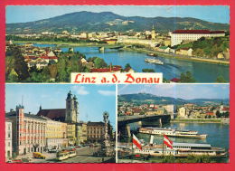 163624 / LINZ An Der DONAU - HAUPTPLATZ , RIVER BRIDGE , TRAMWAY , SHIP " BUDAPEST " USED 1970 FLAME Austria Osterreich - Linz