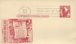 USA EAGLE In FLIGHT POSTAL CARD Sc UXC2 FDC 1958 - 1941-60