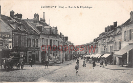 Delcampe - 60 - CLERMONT  -  Rue De La Republique - Commerces - Charrette -  Dos Vierge  - 2 Scans - Clermont