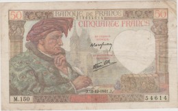 FRANCE  BANKNOTE   F   Ref  634 - 50 F 1940-1942 ''Jacques Coeur''