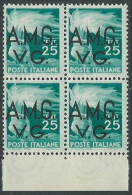 1945-47 TRIESTE AMG VG DEMOCRATICA 25 CENT QUARTINA MNH ** - SV10-2 - Mint/hinged