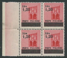 1945 LUOGOTENENZA SOPRASTAMPATO 1,20 LIRE QUARTINA MNH ** - SV11-5 - Neufs