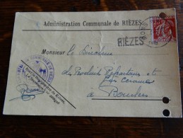 Administration CCommunale De Riezes Avec Griffe Riezes (poste Relais)sur CP Vers Bourlers-obl-MONS 27/10/1934 - Linear Postmarks