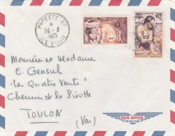 POLYNESIE YT 11 + 28 SUR ENV PAPEETE 26/3/65 POUR TOULON   TDA42A - Storia Postale