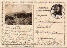 TCHECOSLOVAQUIE ENTIER POSTAL ILLUSTRE POUR L'ALLEMAGNE 1938 - Cartoline Postali