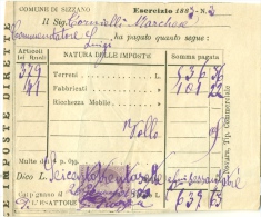Marca Da Bollo 5 C 1883 Comune Di Sizzano Su Ricevuta - Fiscales