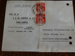 N°339 Sur CP(Aciéries De Familleureux) Vers Bourlers-obl Familleureux Le 20/10/1934 - 1932 Ceres Und Mercure