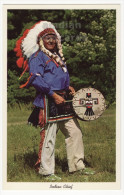 INDIAN CHIEF IN FULL COSTUME AND DRUM ~c1960s Vintage Postcard ~NATIVE AMERICANA [5759] - Amérique