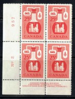 1956  25 Cent Definitive  Chemical Industry  Sc 363   LL Plate 2 Plate Block Of 4  MNH - Unused Stamps