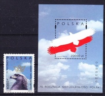 Poland 1993 75th Ann. Republic / Eagle 1v + M/s ** Mnh (19739) - Ongebruikt