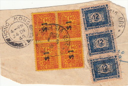Fragment -Hong Kong + Chiffre Taxe Indochine Cachet Sud Vietnam 1949 - Sonstige & Ohne Zuordnung