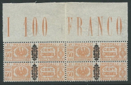1945 LUOGOTENENZA PACCHI POSTALI 50 CENT QUARTINA LUSSO MNH ** - SV14-4 - Paketmarken