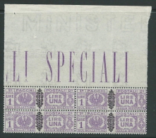 1945 LUOGOTENENZA PACCHI POSTALI 1 LIRA QUARTINA LUSSO MNH ** - SV15-9 - Paketmarken