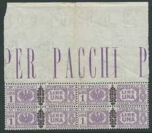 1945 LUOGOTENENZA PACCHI POSTALI 1 LIRA QUARTINA LUSSO MNH ** - SV16-3 - Postal Parcels