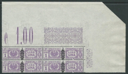 1945 LUOGOTENENZA PACCHI POSTALI 1 LIRA QUARTINA LUSSO MNH ** - SV16-5 - Postpaketten