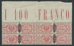 1945 LUOGOTENENZA PACCHI POSTALI 25 CENT QUARTINA LUSSO MNH ** - SV15-7 - Postpaketten