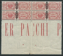 1945 LUOGOTENENZA PACCHI POSTALI 25 CENT QUARTINA LUSSO MNH ** - SV16-4 - Postpaketten