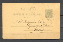 1893 GERONA, ENTERO POSTAL ED. 25 CIRCULADO ENTRE OLOT Y GERONA, MAT. TREBOL, LLEGADA - 1850-1931