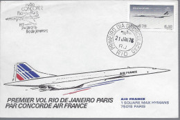 Rio De Janeiro 21 Janvier 1976 Premier Vol COncorde Rio De Janeiro Paris Air France Avion Aviation Cachets Au Dos - Briefe U. Dokumente