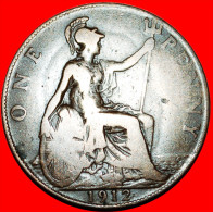 * MISTRESS OF THE SEAS * UNITED KINGDOM ★ PENNY 1912 GEORGE V (1911-1936) INTERESTING TYPE! LOW START★ NO RESERVE! - D. 1 Penny
