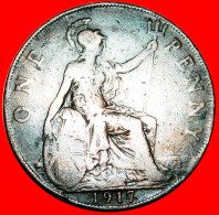 * MISTRESS OF THE SEAS * UNITED KINGDOM ★ PENNY 1917 GEORGE V (1911-1936) INTERESTING TYPE! LOW START★ NO RESERVE! - D. 1 Penny