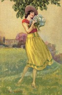 Femme Avec Bouquet De Fleurs - Bompard, S.