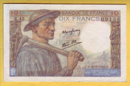 BILLET FRANCAIS - 10 Francs Mineur 25.3.1943 SUP - 10 F 1941-1949 ''Mineur''