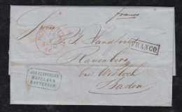 Netherlands 1866 Stampless Cover ROTTERDAM To RAUENBERG Duchy Baden FRANCO + Railway PM EMMERICH DEUTZ - Covers & Documents