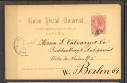 1889 BARCELONA, ENTERO POSTAL ED. 15, CIRCULADO A BERLIN - 1850-1931