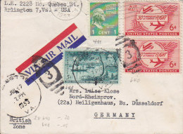 United States Via Airmail ARLINGTON 1953 Cover Lettre HEILIGENHAUS Bz. Düsseldorf British Zone Germany (2 Scans) - 2c. 1941-1960 Lettres