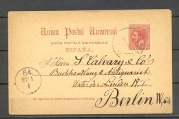 1887 BARCELONA, ENTERO POSTAL ED. 15, CIRCULADO A BERLIN, LLEGADA - 1850-1931