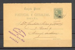 1891 GERONA, ENTERO POSTAL ED. 13, CIRCULADO A ARENYS DE MAR, AMBULANTE BAR - PORT - 1850-1931