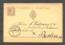 1891 BARCELONA, ENTERO POSTAL ED. 27, CIRCULADO A BERLIN, MAT. AMBULANTE DESC. BAR - PORT - 1850-1931