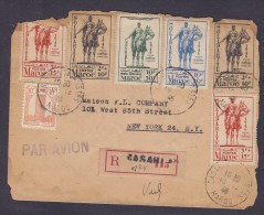 Maroc Morocco Par Avion Registered Recommandé Label CASABLANCA 1948 Cover Lettre To Etats Unis Lyautey Set (2 Scans) - Lettres & Documents