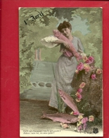 EVX-14 1er Avril, Femme Avec 3 Poissons Dans Un Parterre D'oeillets. Cachet Tarare 1906 - Erster April