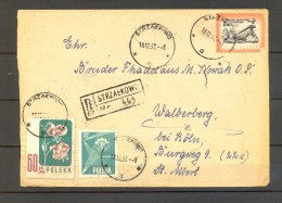 1957 STRZALKOWO, SOBRE CERTIFICADO CIRCULADO A WALBERBERG, BONITO FRANQUEO - Storia Postale