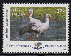 India MNH 2000, Indepex-Asiana. Migratory Birds, Bird,  White Stork, - Storchenvögel