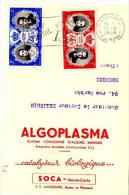 HC 21 - MONACO N° 474-475 Sur Carte Commerciale Algoplasma 19 Avril 1956 Mariage Princier - Cartas & Documentos