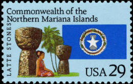 USA 1993 Mariana Islands Stamp Sc#2804 Flag Ocean Island Girl Stone Sculpture Palm Tree - Isole