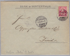 Schweiz 1896-11-09 Winterthur Perfin Brief "B/W" #B063 Bank In Winterthur - Storia Postale