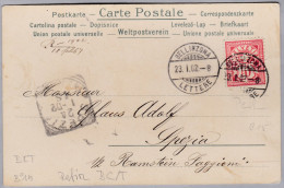 Schweiz 1902-01-23 Bellinzona Perfin Beleg "BC/T" Ansichtskarte Nach Spezia - Brieven En Documenten