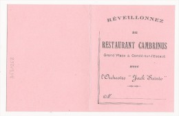 Menu , Réveillonnez Au Restaurant CAMBRINUS , Grand´place à Condé Sur L´Escaut , 2 Scans - Menus